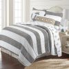 King 3 Piece Nautical Striped Anchors Reversible Microfiber Quilt Set Grey
