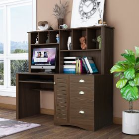 Home Office Computer Desk with Hutch Walnut