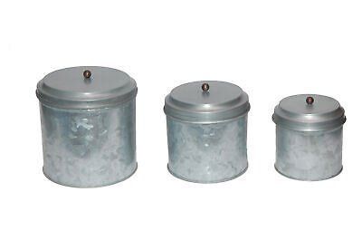 Benzara AMC0015 Galvanized Metal Lidded Canister With Ball Knob, Set of Three,