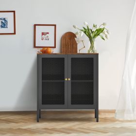 Metal Steel Storage Cabinet,Office File Cabinet Locker 2 Grid Doors Storage Cabinet,Steel Cabinet with Magnetic Grid Doors and Adjustable Shelf(Black)